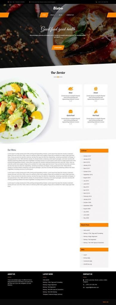 free restaurant WordPress theme