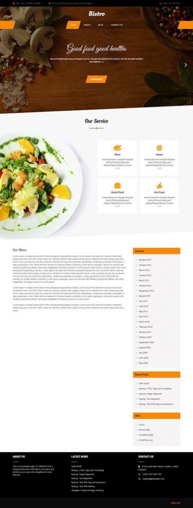 free restaurant WordPress theme