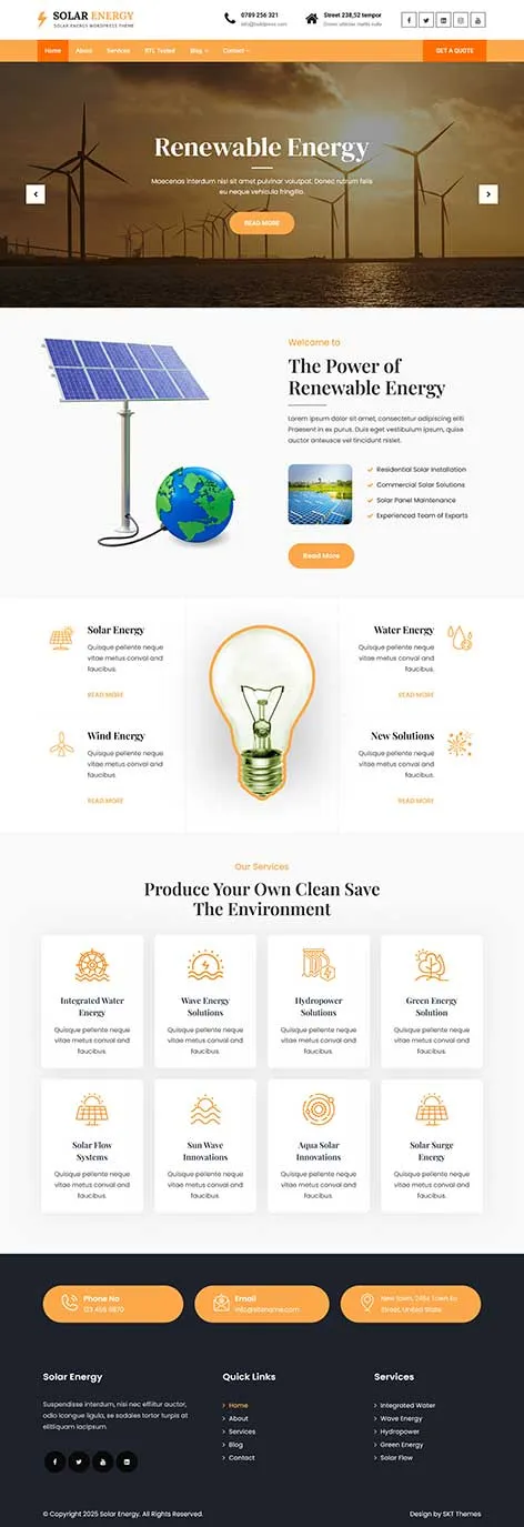 Free Renewable Technology WordPress Theme for eco-friendly and green energy websites