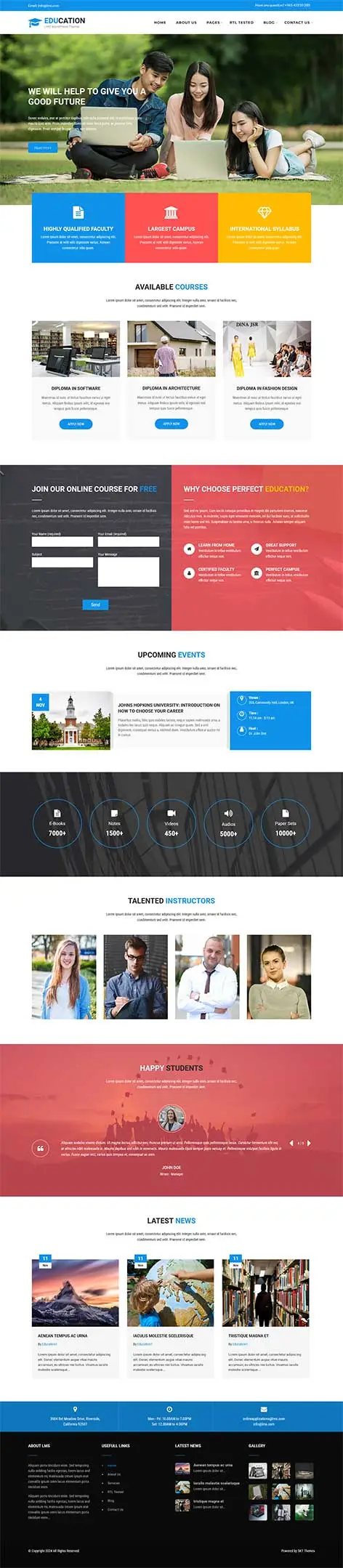 School Management System WordPress Theme with tools for classes, schedules, and staff profiles
