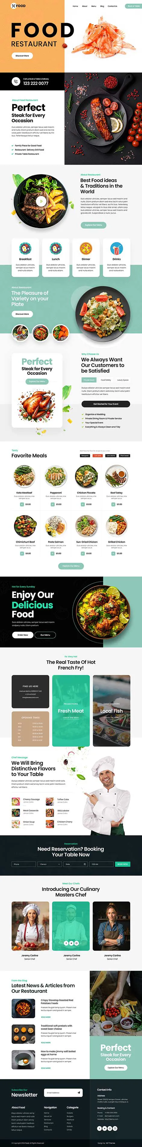 Seafood WordPress Theme with online ordering system and responsive menu layout
