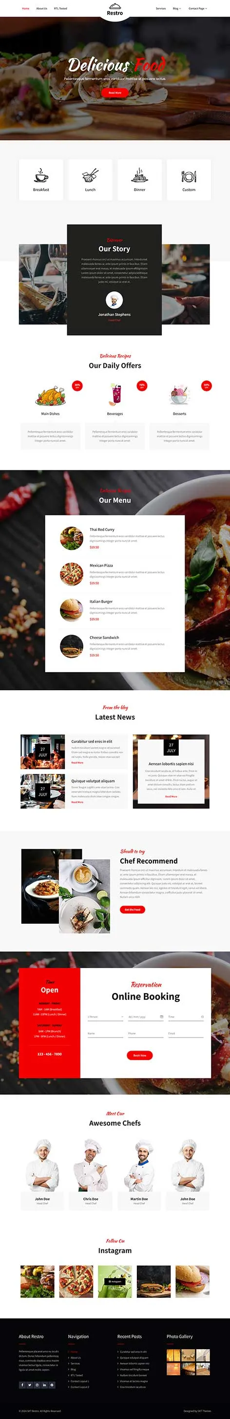 Restaurant Menu WordPress Theme for cafes, diners, and catering businesses
